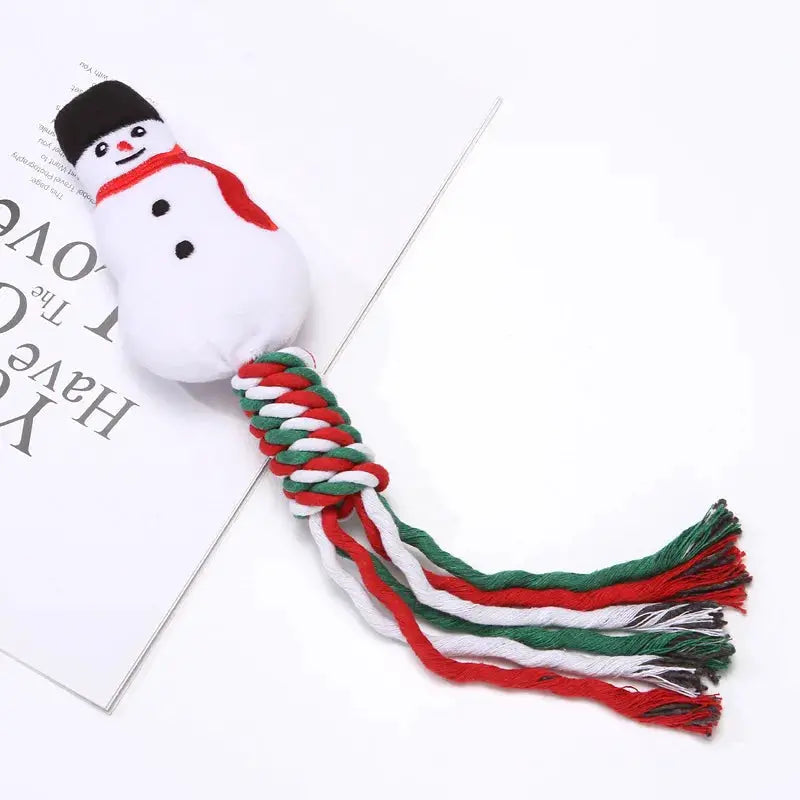 Christmas Small Dog Toy Chew Plush Puppy Cat Gift Tassel Rope Pet Toy Santa Claus Snowflake Christmas Tree by PawHaven