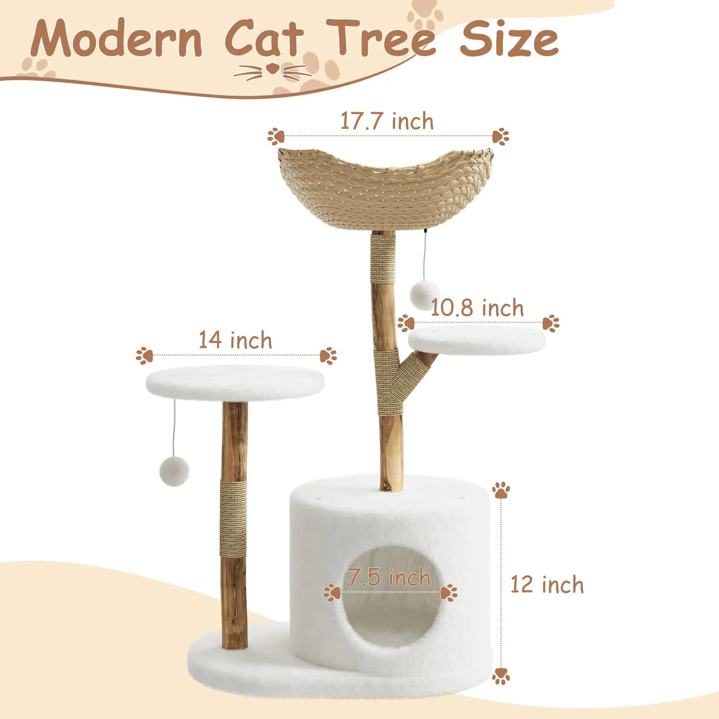 Real Wood Modern Cat Tree Tower With Wicker Condo Scratching Post Bed Boho Luxury Pet Furniture Indoor Cats Space-Saving by PawHaven