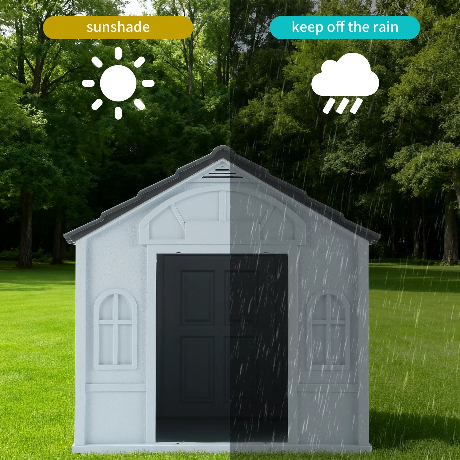 Plastic Dog House Waterproof Ventilate Dog Kennel All Weather Indoor Outdoor Insulated Doghouse Puppy Shelter, Easy to Assemble by PawHaven