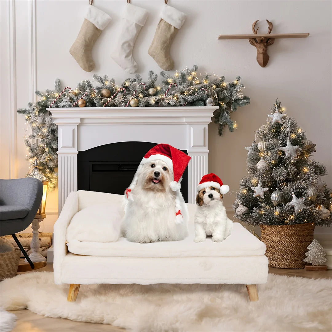 L Shape Dog Sofa Bed Cat Cushion Chaise Stool Soft Warm Nesting Couch with Rubber Wooden Legs by PawHaven