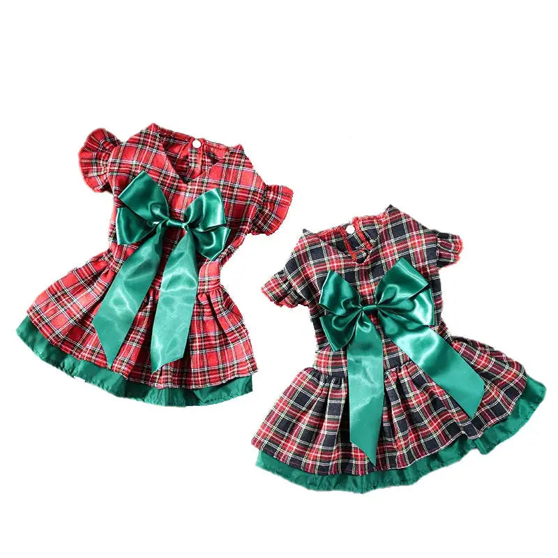Plaid Christmas Dog Dress with Big Bow, Warm Velvet, S-XL, Holiday Pet Outfit for Small/Medium Dogs by PawHaven