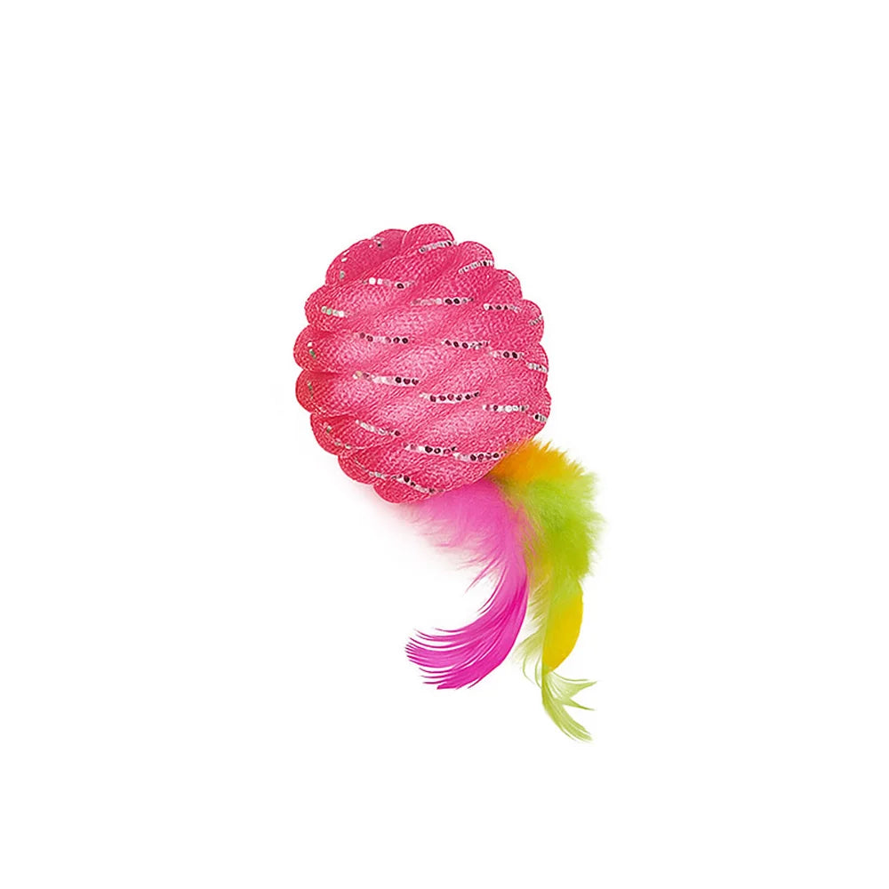 Premium Cat Feather Ball Toy 2 Pack Interactive Rubber Play by PawHaven