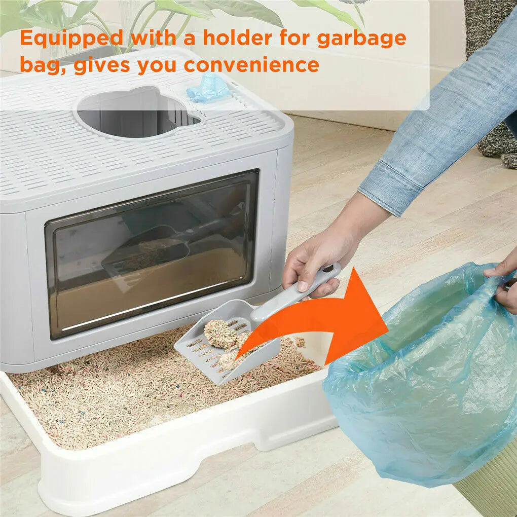 Foldable Cat Litter Box Front Entry & Top Exit Toilet Boxes with Scoop Enclosed Kitty Toilet Tray Pan by PawHaven