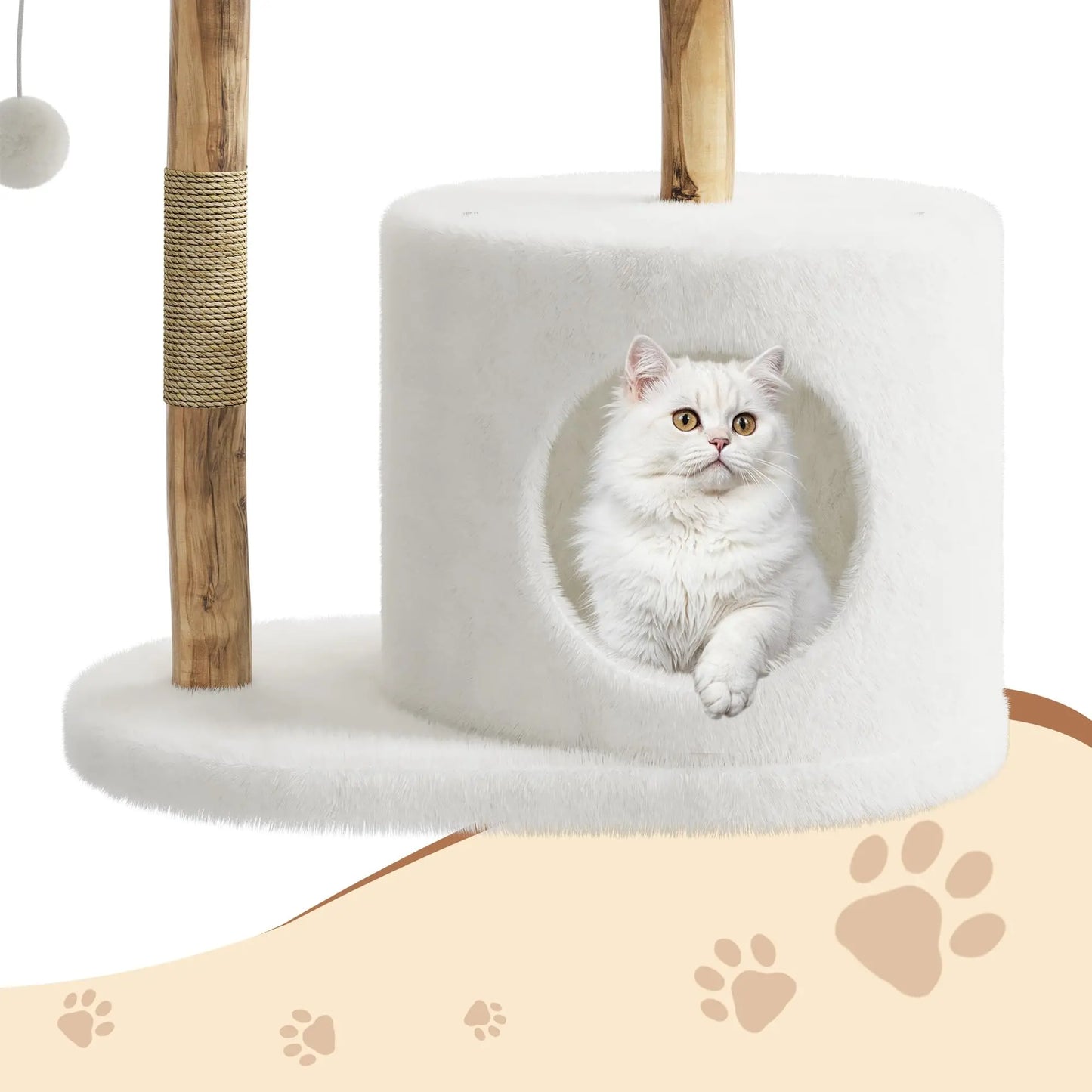 Real Wood Modern Cat Tree Tower With Wicker Condo Scratching Post Bed Boho Luxury Pet Furniture Indoor Cats Space-Saving by PawHaven