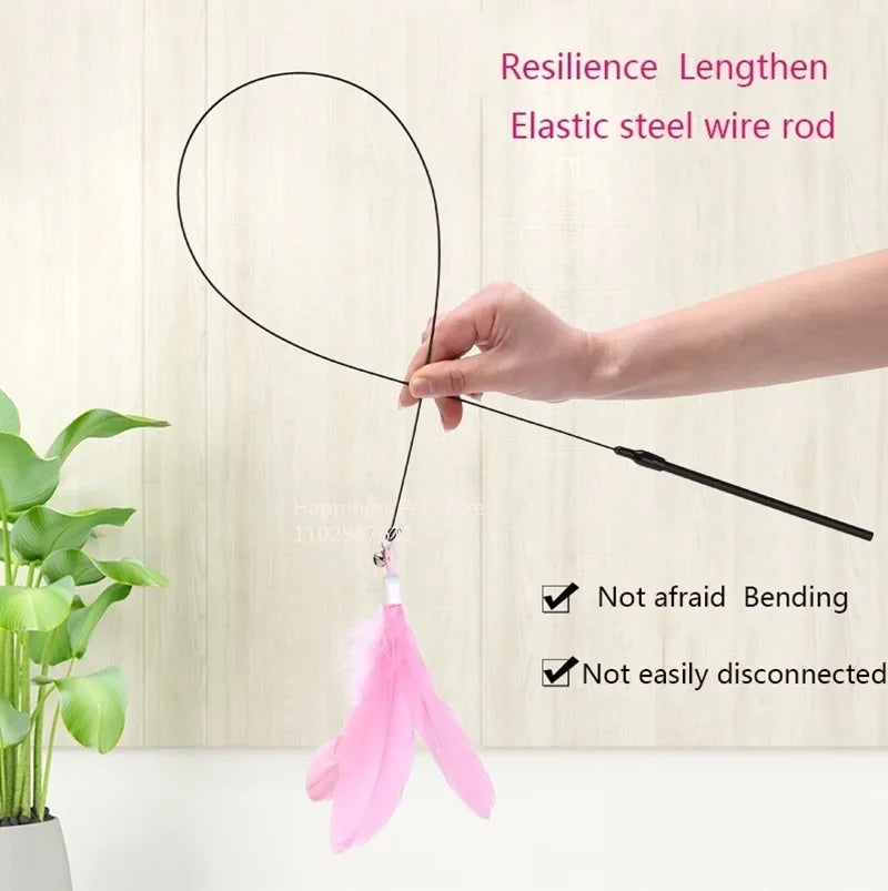 Premium Cat Teaser Wand With Bell And Replaceable Feather by PawHaven