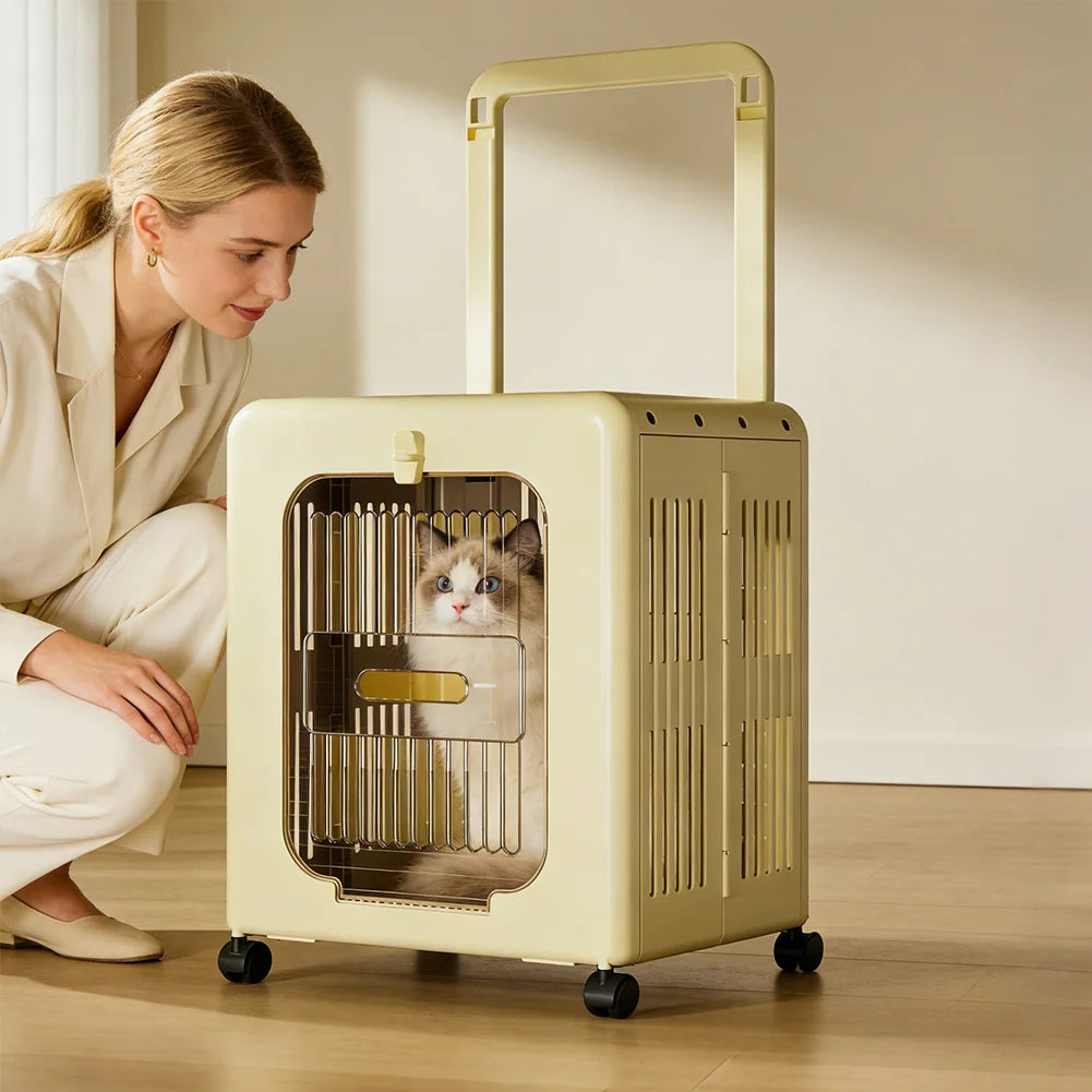 Portable Folding Pet Carrier Compatible for Cats and Small Dogs Pet Stroller, Wide Open Breathable Carrier for Outings(Yellow) by PawHaven