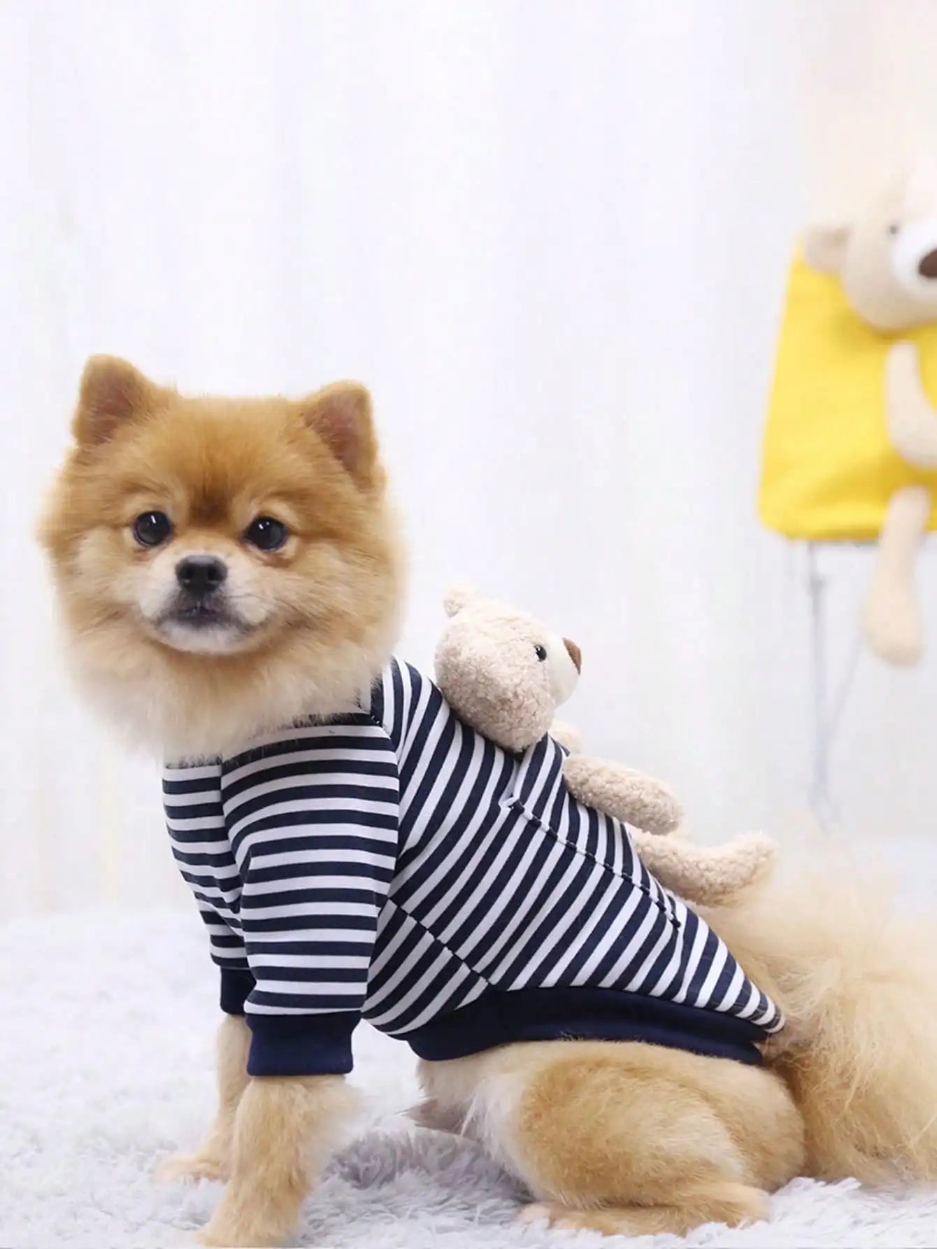 1pc Cute Pocket Bear Striped Dog Sweatshirt, Pet Clothes For Small And Medium-sized Cats And Dogs Velvet Sweater by PawHaven