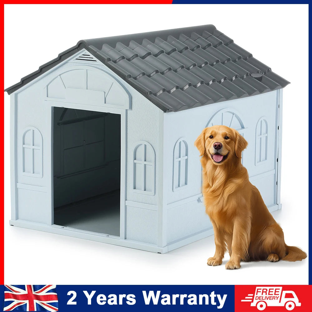 Plastic Dog House Waterproof Ventilate Dog Kennel All Weather Indoor Outdoor Insulated Doghouse Puppy Shelter, Easy to Assemble by PawHaven