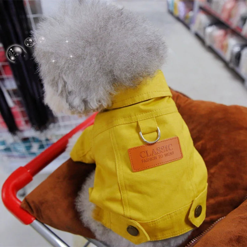 Spring Dog Suit Outfits Denim Coat Clothes with D Leash Ring for Small Medium Dogs Puppies Pet Color Jean small Dog Costume by PawHaven