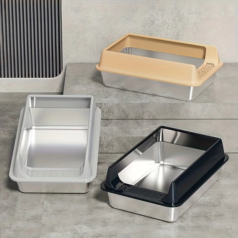 Stainless Steel Litter Box, Semi-enclosed Splash-proof And Leak-proof Design, Removable Lid, Suitable For Big Cats, And More by PawHaven
