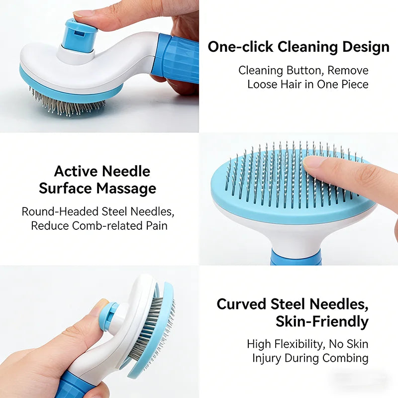 Pet One Button Self Cleaning Slicker Brush Automatic Hair Remover Comb Dog Cat Massage Needle Comb For Pet Beauty Care Supplies by PawHaven