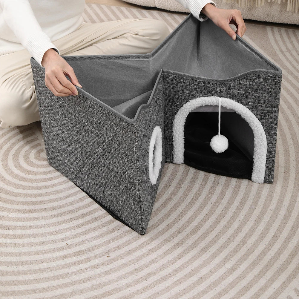 Premium Velvet Cat Cave With Scratching Pad by PawHaven