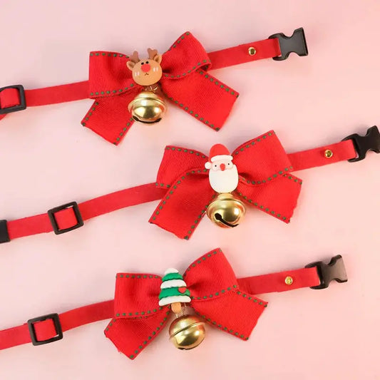 Christmas Pet Collar with Bow Tie & Bell - Adjustable Santa Design for Small Medium Large Dogs & Cats, Festive Pet Accessories by PawHaven