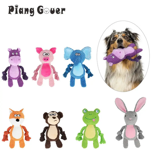 Cute Animal Rope Dog Toy Cute Plush Puppy Chew Pet Squeak Knot Toy Cartoon Rabbit Monkey by PawHaven
