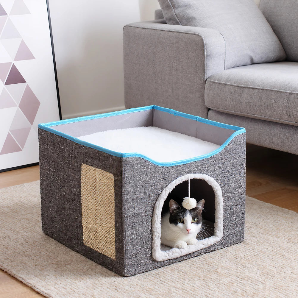 Premium Velvet Cat Cave With Scratching Pad by PawHaven