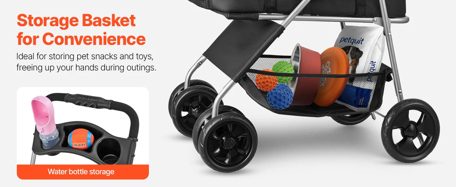 SucceBuy Pet Stroller 35 lbsDog Stroller Cart 4 Wheels Cats Pram w/Carrier & Mesh Animal Carrier w/Brake Small to Medium Pet by PawHaven