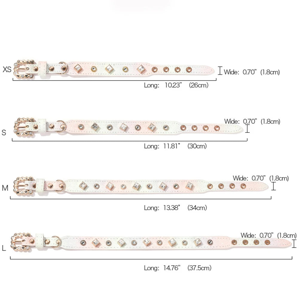 PU Dog Collar Artificial Leather Rhinestone Puppy Necklace Pendant Pet Cat Collar by PawHaven