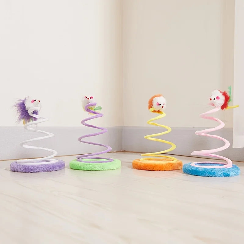 1 PCS Cat Spring Toy Color Mouse Teasing Cat Toy Plush Spring Cat Interactive Toy Feather Self-Hilarious Toy by PawHaven