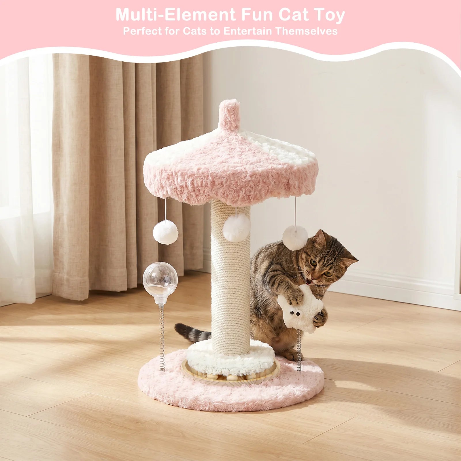 Carousel Cat Scratcher Tower 61cm Sisal Rope Scratching Post With Plush Top Interactive Climbing Toy For Indoor Kittens Cats by PawHaven