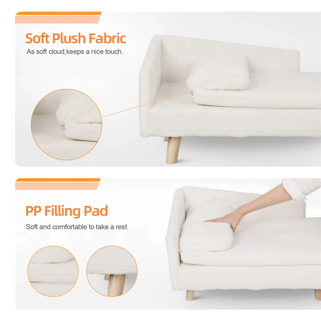 L Shape Dog Sofa Bed Cat Cushion Chaise Stool Soft Warm Nesting Couch with Rubber Wooden Legs by PawHaven
