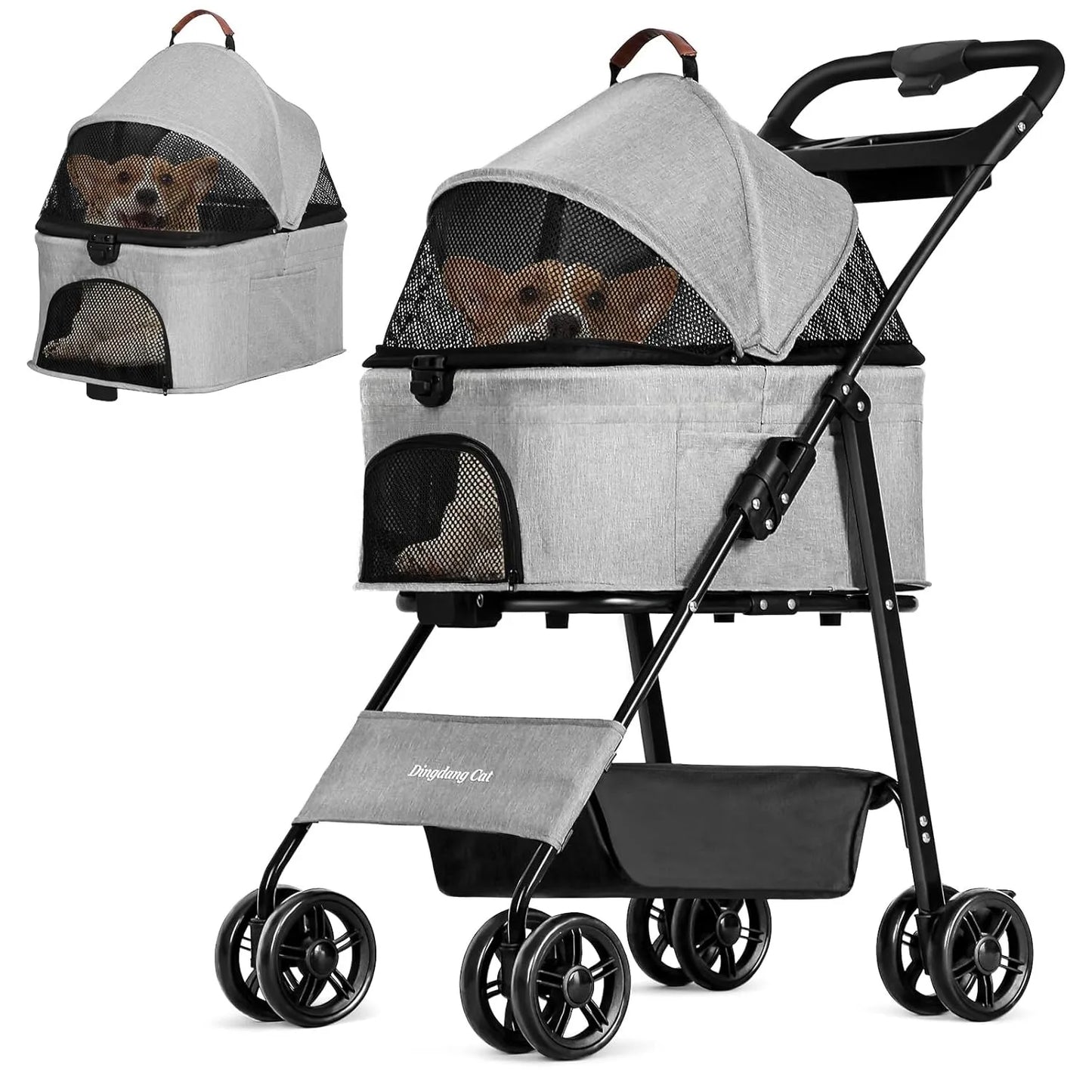 Pet Stroller for Dogs and Cats，Portable Pet Pram, Lightweight Folding Design with Safety Harness and Mesh Ventilation by PawHaven