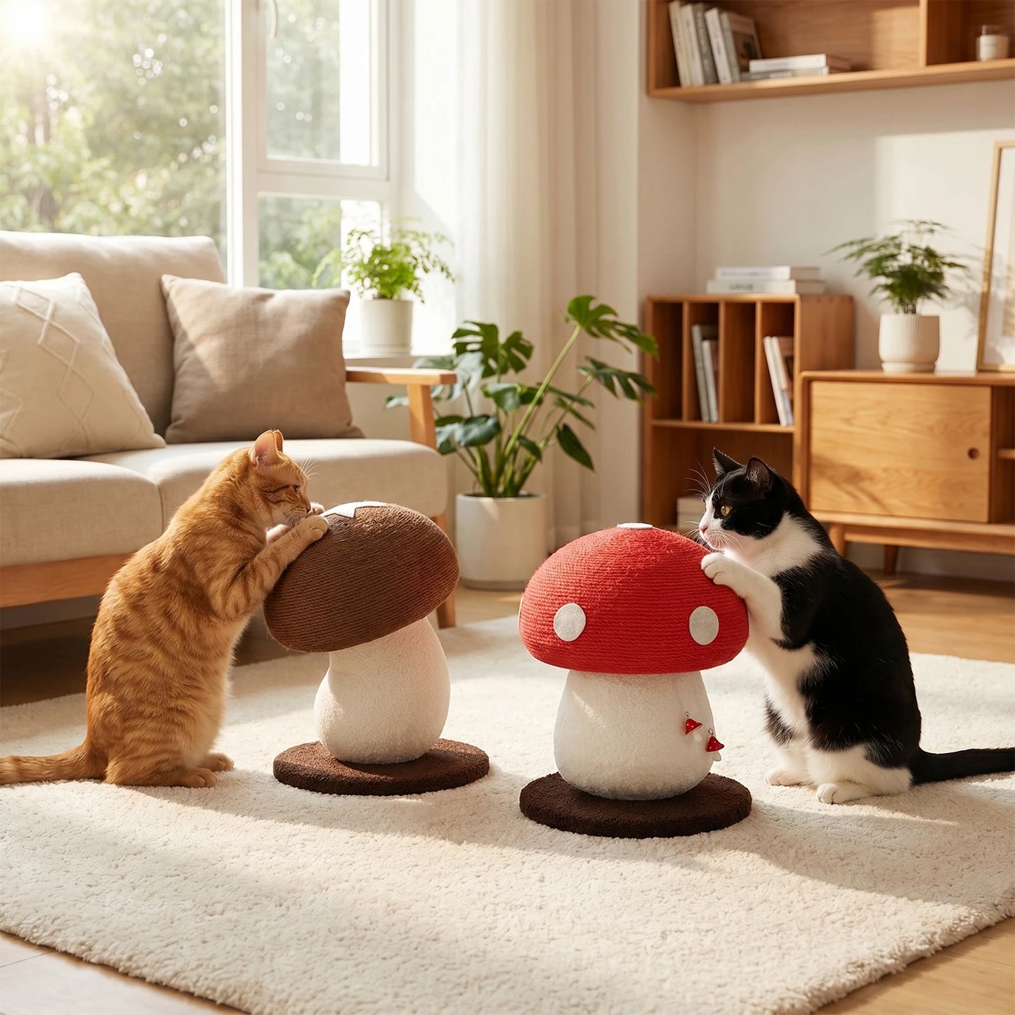 Mushroom Shape Sisal Rope Cat Scratcher Durable Climbing Post Play Toy For Indoor Cats Non Shedding Scratching Pole by PawHaven