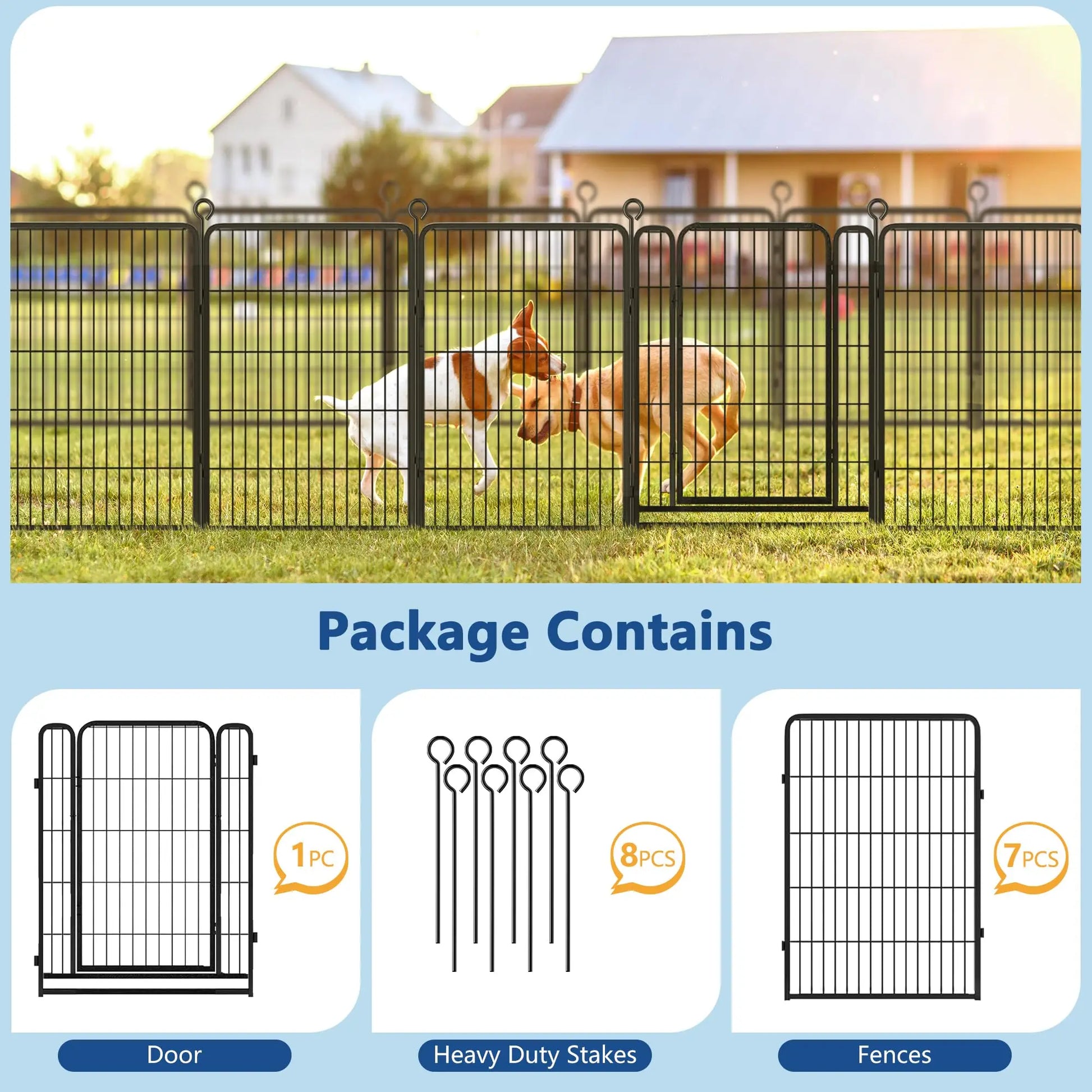 Heavy-Duty 8 Panels Dog Playpen Indoor & Outdoor Pet Exercise Pen with Door Rust-Proof Iron Metal Fence Dog Playpen for Puppies by PawHaven