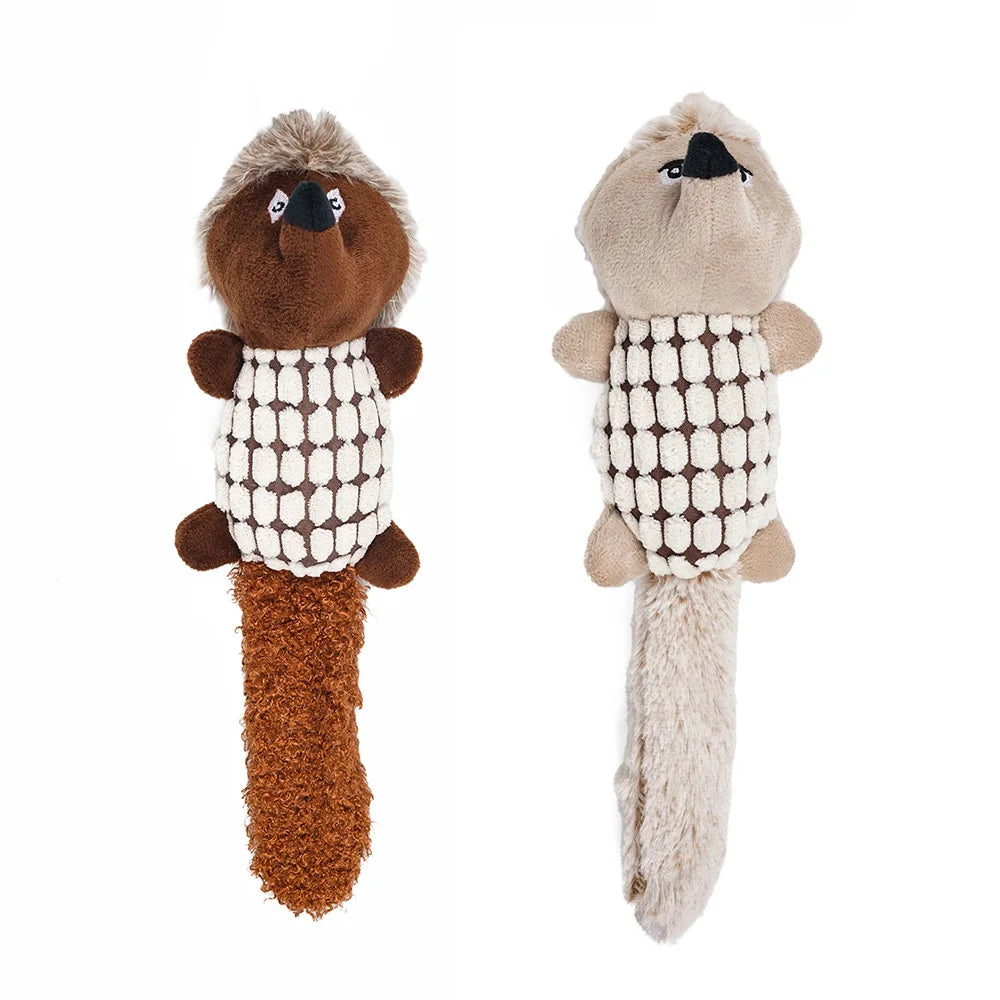 Animal Plush Toy Hedgehog, Soft Squeaky Dog Toy with Long Floppy Tail for Tug, Chewing and Comfort Play by PawHaven