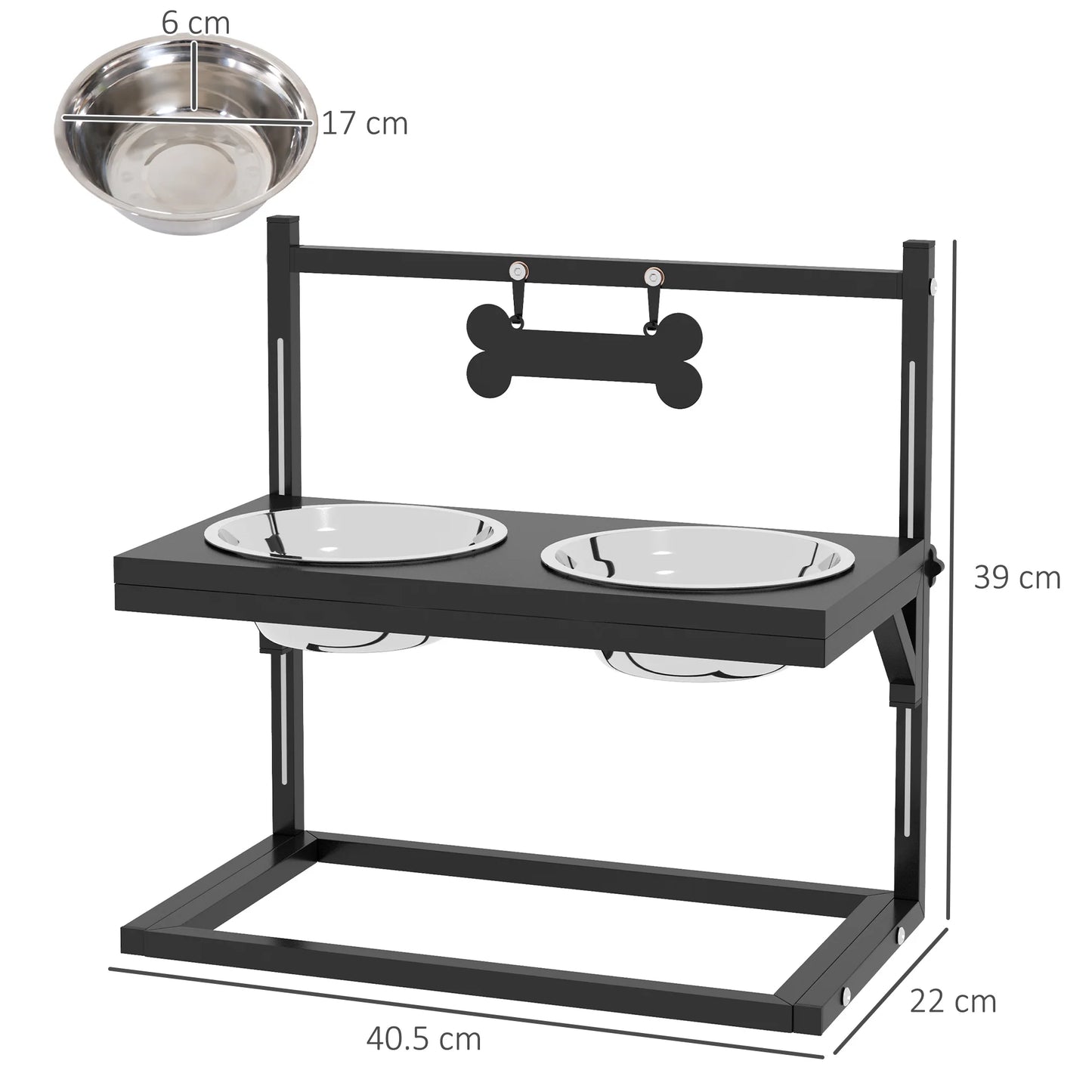 PawHut Raised Dog Bowl w/ Adjustable Height Stand, for Small Medium Large Dogs by PawHaven