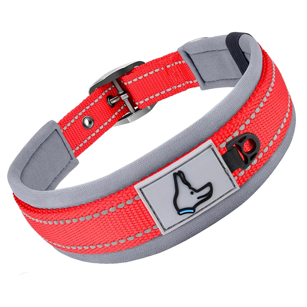 Premium Padded Reflective Dog Collar Adjustable Nylon by PawHaven