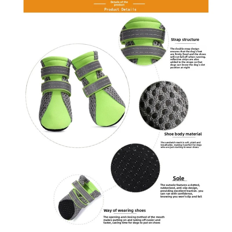 Double Strap Soft Dog Shoes, Reflective Breathable Mesh Dog Booties, Comfortable Sport Pet Footwear by PawHaven