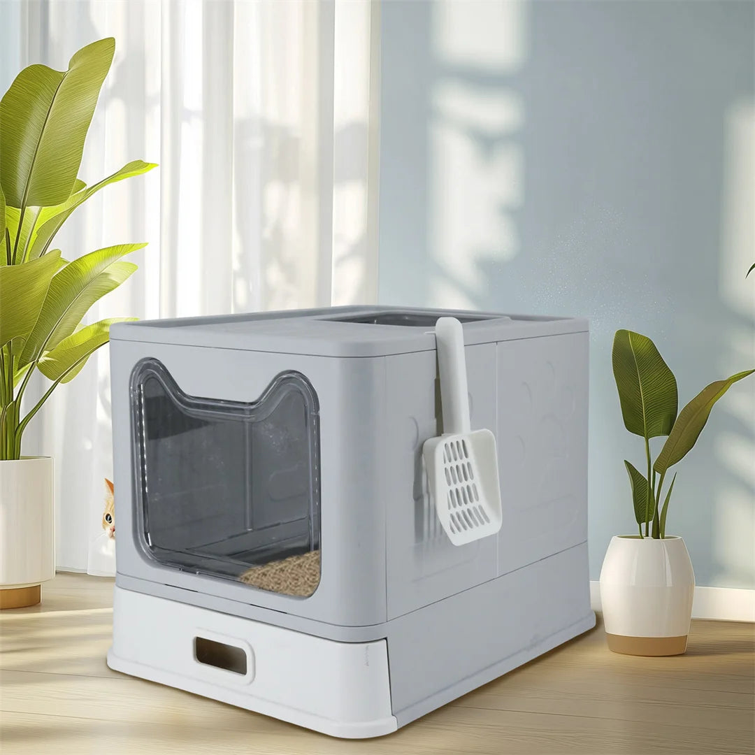 Bingopaw Detachable Enclosed Cat Litter Box with Stainless Steel Pan Front Entry Toilet Box with Litter Scoop for Kittens by PawHaven