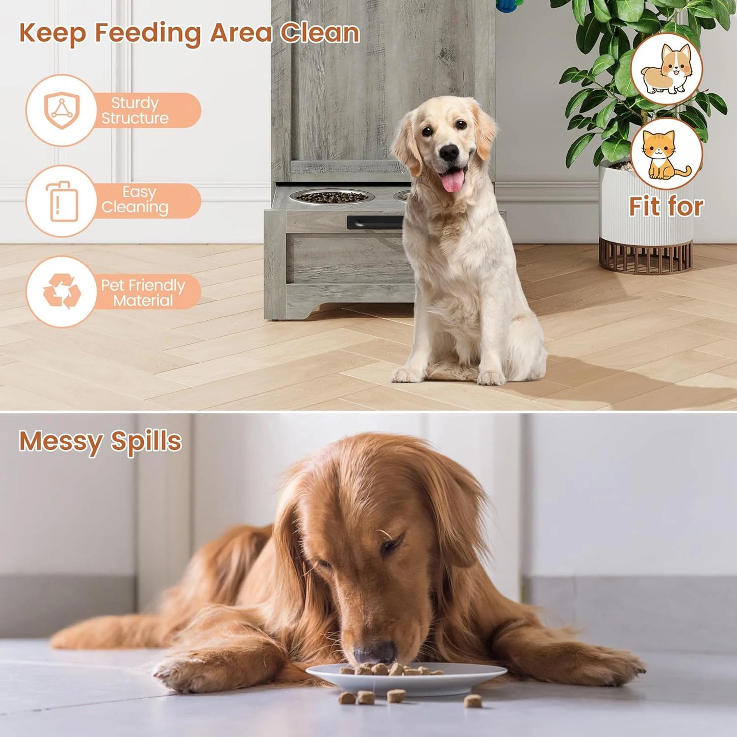 Dog Feeding Station with 2 Elevated Dog Bowls Flip Top Pet Food Cabinet Pet Food Container Pet Toys Storage Organizer by PawHaven