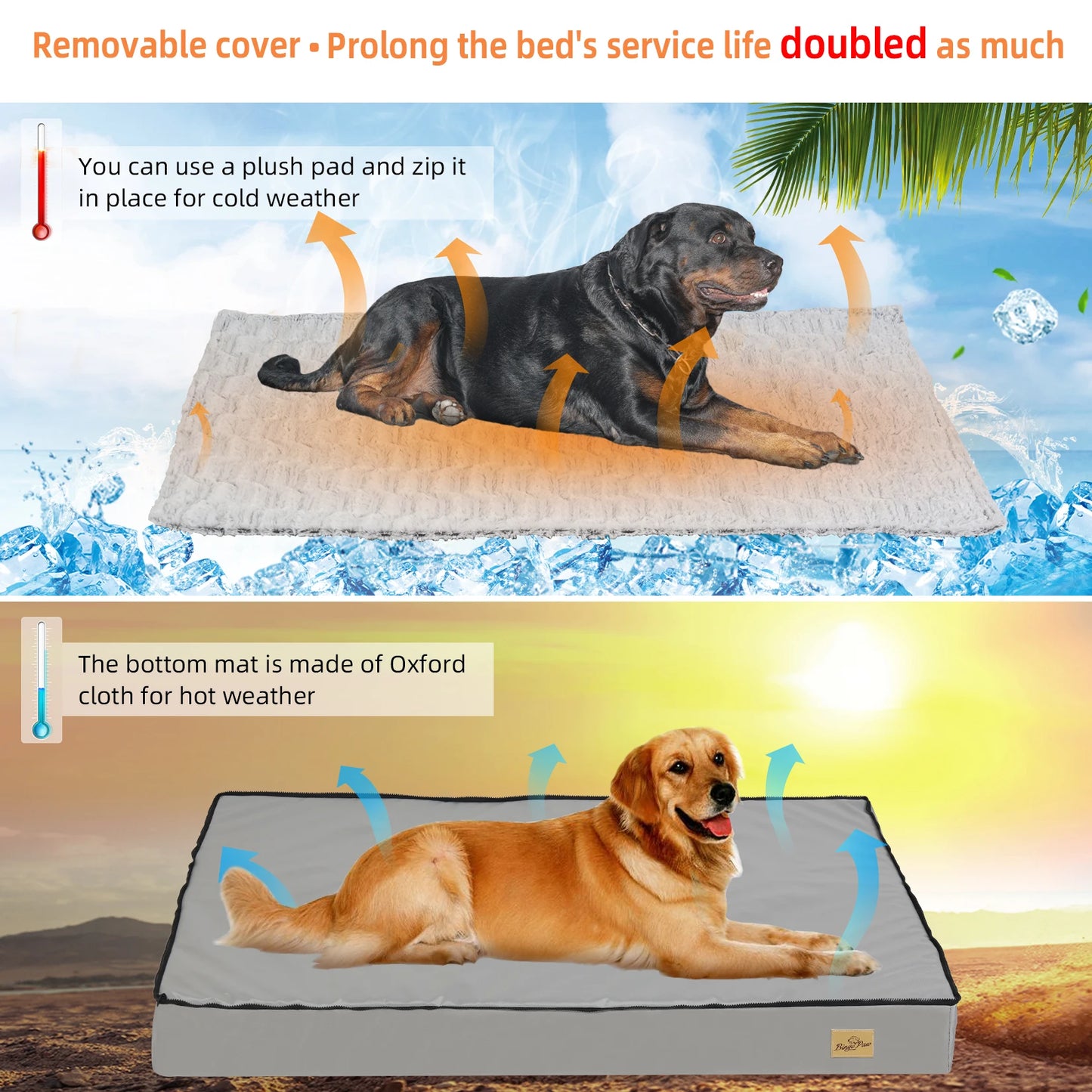 L-3XL Dog Bed Orthopedic Pet Calming Bed Soft Sponge Foam Base Dog Crate Kennels Mat with Removable Cover by PawHaven