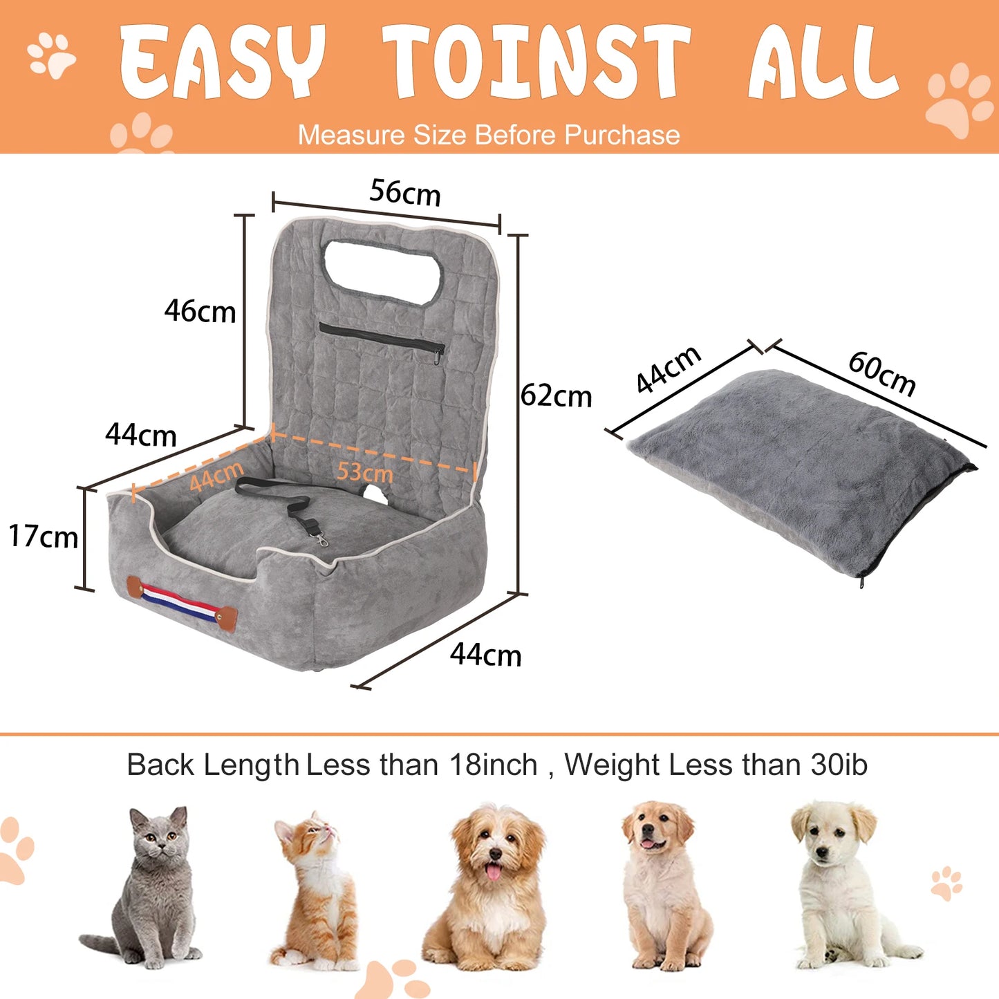 Dog Car Seat Protector Travel Anti-Slip Pet Booster Seat with Storage Pockets and Safety Leash Car Carrier Bed Hold 14kg by PawHaven