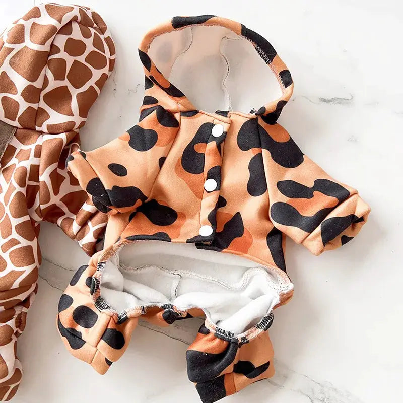 Leopard Print Pet Puppy Dog Four-legged With hooks Hoodie Clothes Small Dog spring and Winter Warm dog cat pet Clothes by PawHaven