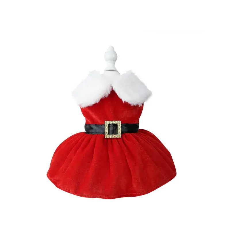 Christmas Velvet Dog Dress with Furry Collar, Festive Pet Outfit for Small & Medium Dogs by PawHaven