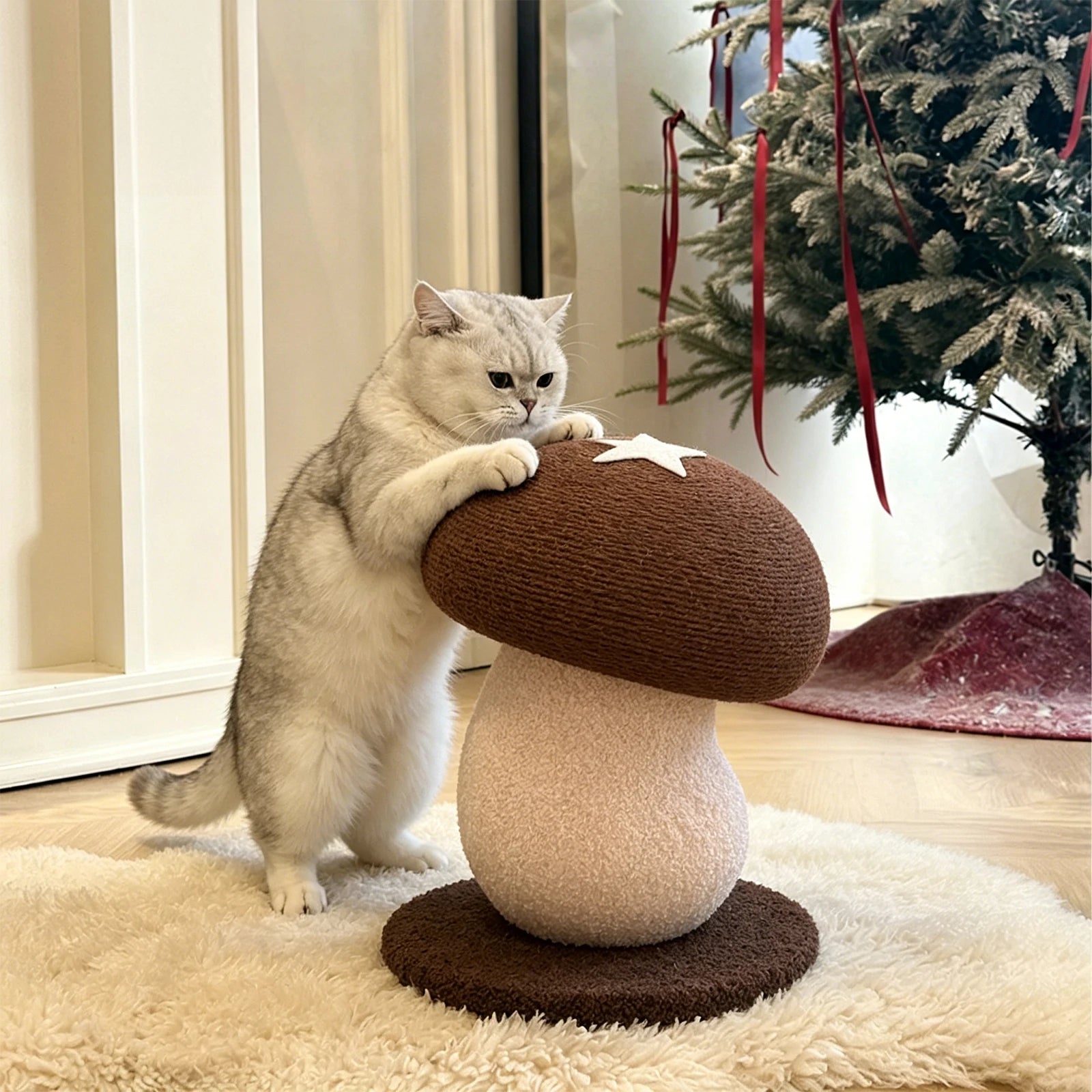 Mushroom Shape Sisal Rope Cat Scratcher Durable Climbing Post Play Toy For Indoor Cats Non Shedding Scratching Pole by PawHaven