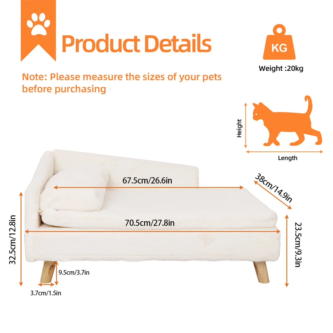 L Shape Dog Sofa Bed Cat Cushion Chaise Stool Soft Warm Nesting Couch with Rubber Wooden Legs by PawHaven