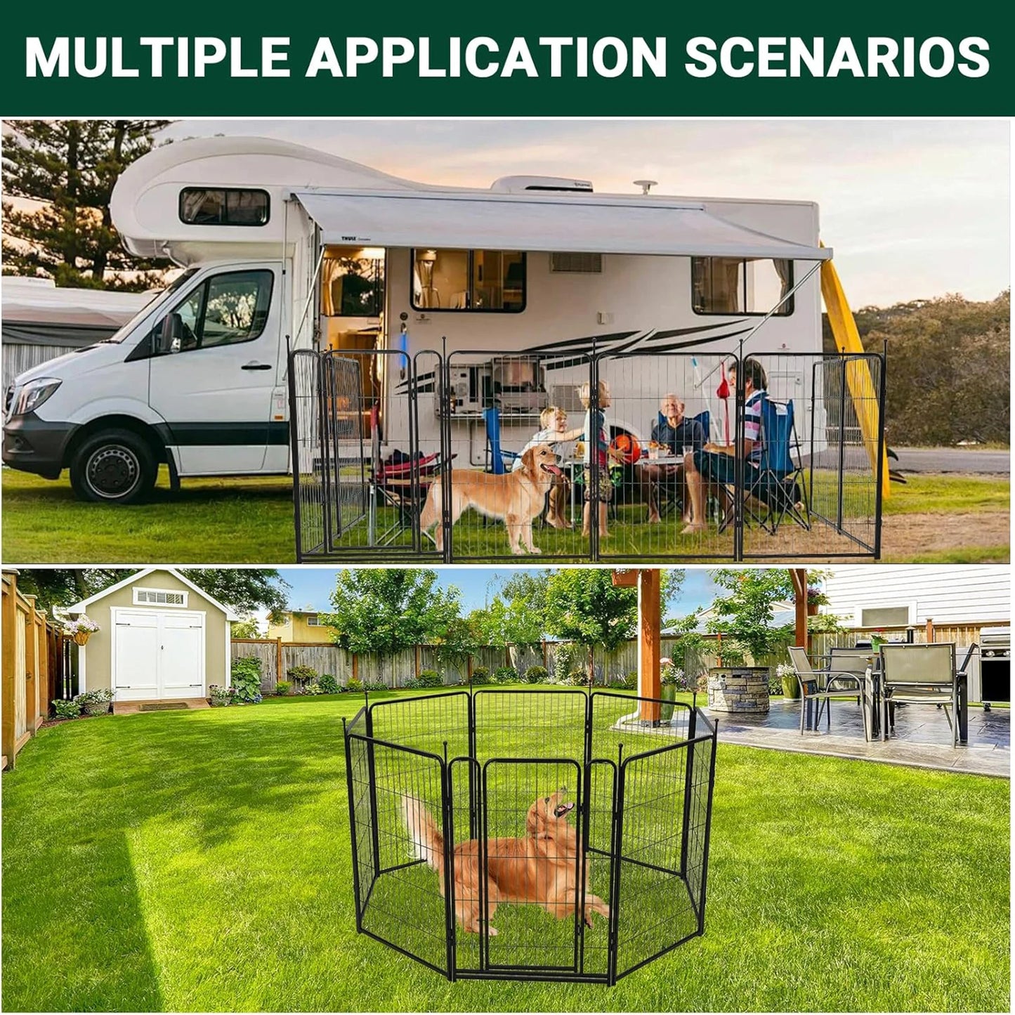 Heavy-Duty 8 Panels Dog Playpen Indoor & Outdoor Pet Exercise Pen with Door Rust-Proof Iron Metal Fence Dog Playpen for Puppies by PawHaven