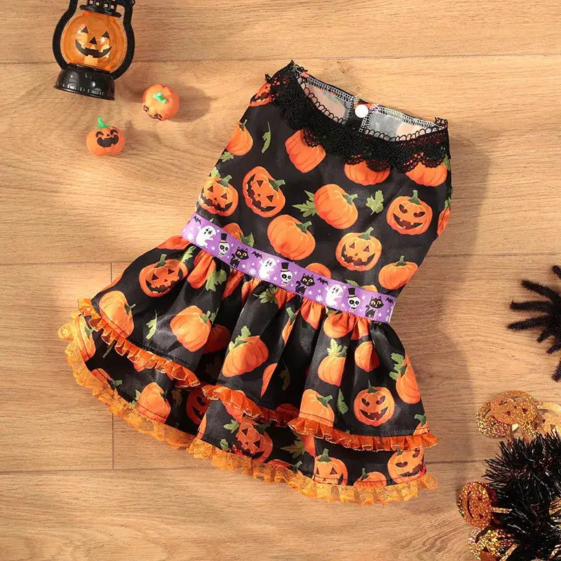 Halloween Dog Dress for Small Medium Large Dogs Pumpkin Pet Costume Party Outfit by PawHaven