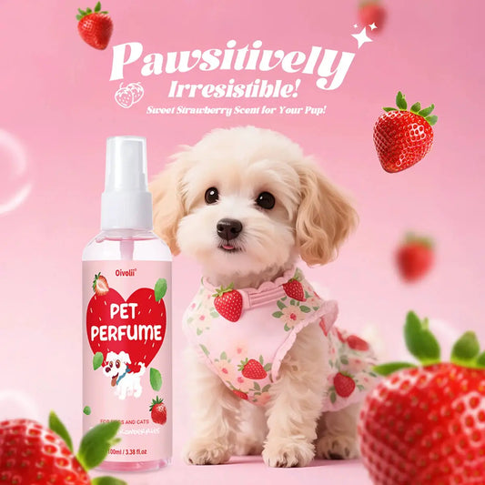 100ml Strawberry Scent Pet Perfume Spray Long-Lasting Deodorant Natural Formula for Dogs Cats All Breeds Air Freshener by PawHaven