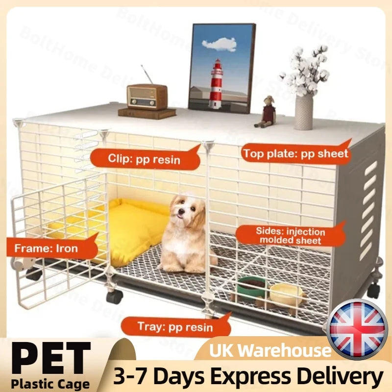 Stylish End Table Dog Crate With Wheels And Tray by PawHaven
