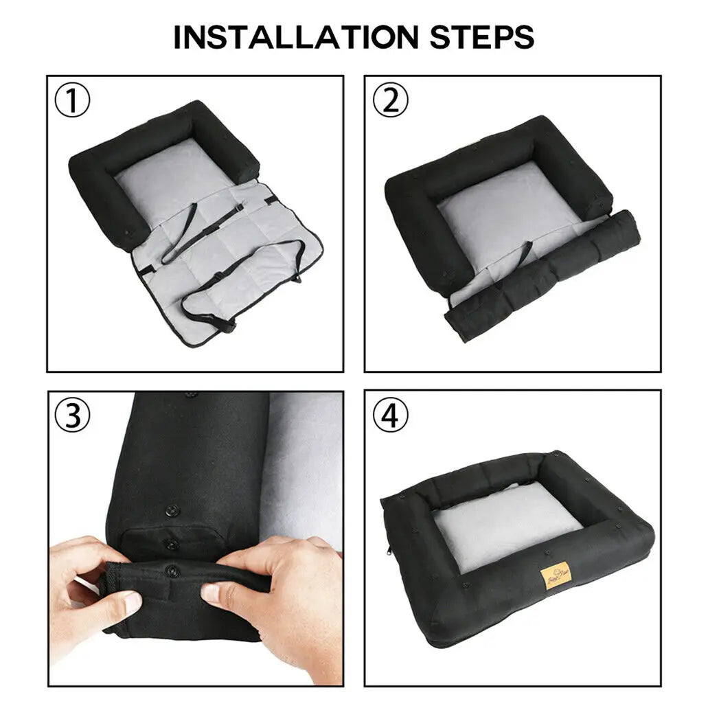 Car Seat Bed for Dog Waterproof Pet Cushion Bed Mat Dog Carrier with Removable Pad Cover and Safety Belt 3 Sizes by PawHaven
