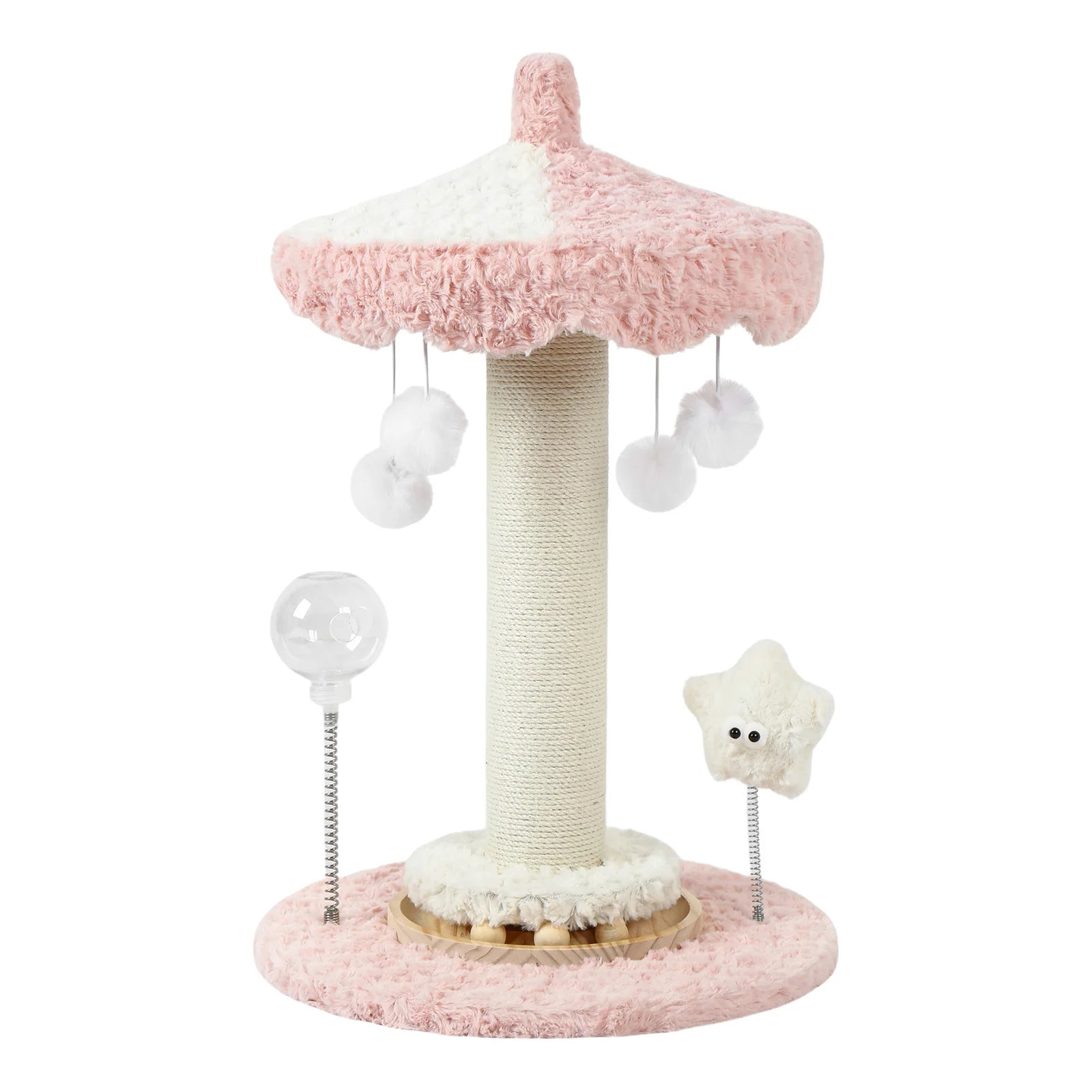Carousel Cat Scratcher Tower 61cm Sisal Rope Scratching Post With Plush Top Interactive Climbing Toy For Indoor Kittens Cats by PawHaven