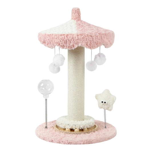 Carousel Cat Scratcher Tower 61cm Sisal Rope Scratching Post With Plush Top Interactive Climbing Toy For Indoor Kittens Cats by PawHaven