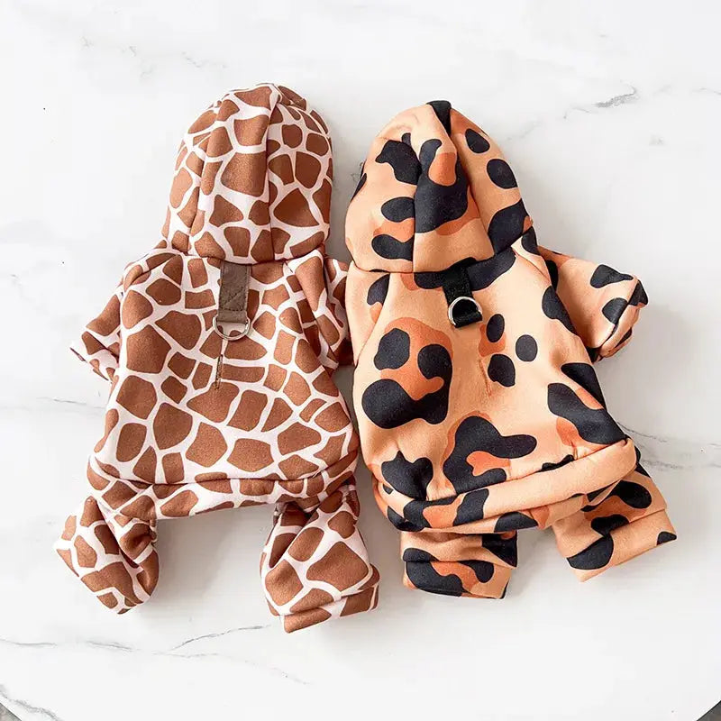 Leopard Print Pet Puppy Dog Four-legged With hooks Hoodie Clothes Small Dog spring and Winter Warm dog cat pet Clothes by PawHaven