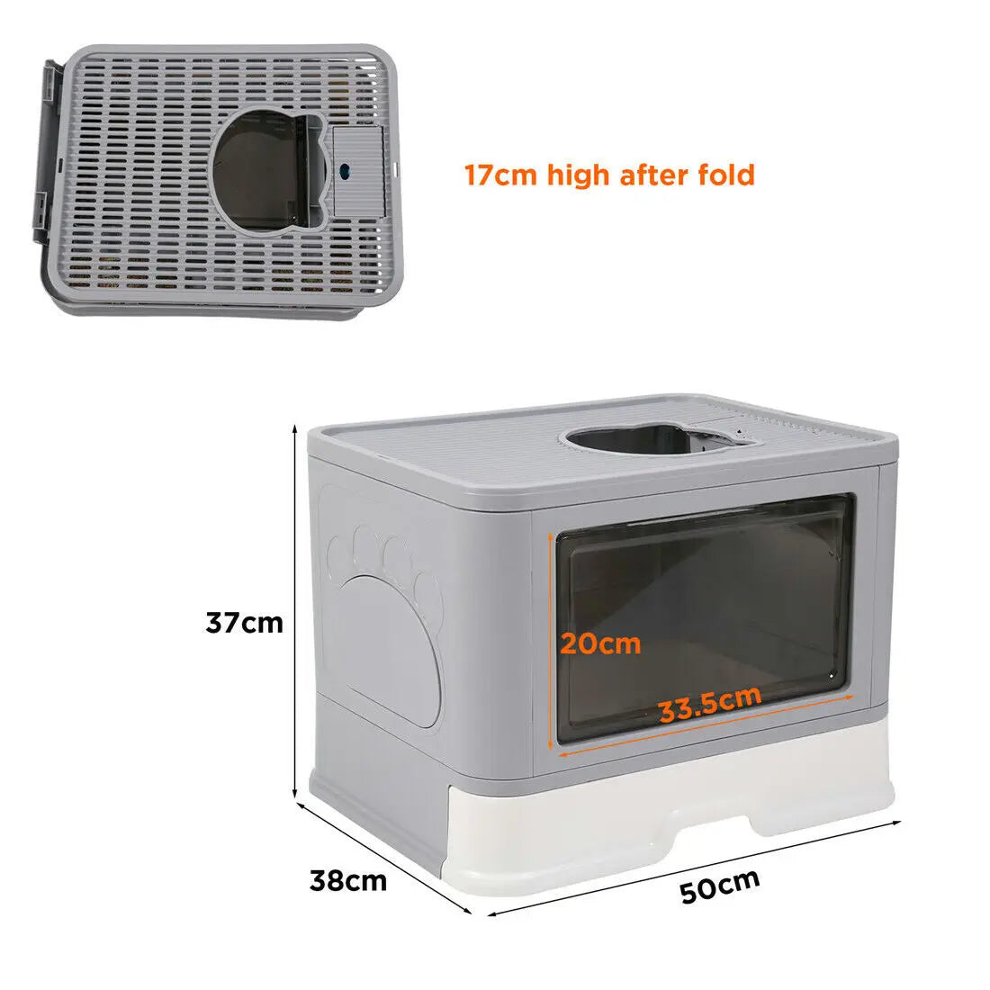 Foldable Cat Litter Box Front Entry & Top Exit Toilet Boxes with Scoop Enclosed Kitty Toilet Tray Pan by PawHaven
