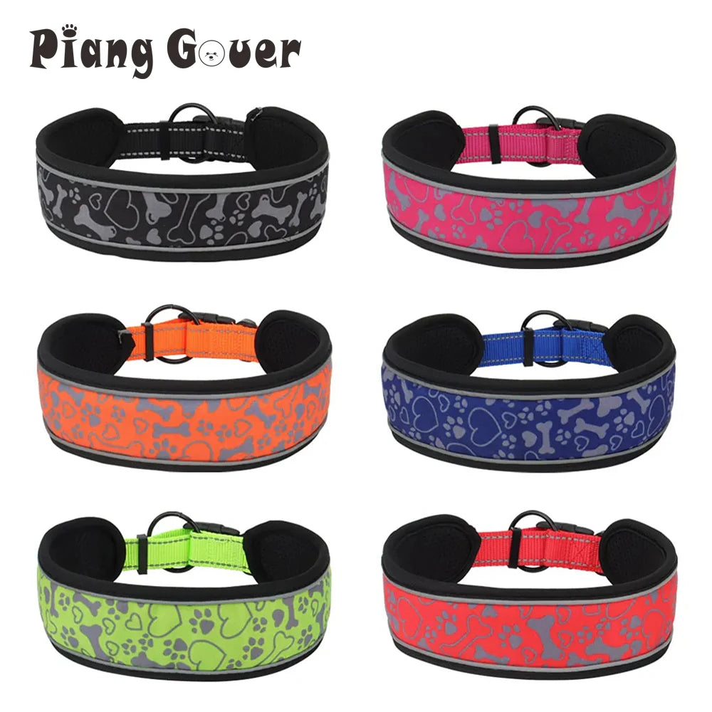 Medium Big Dog Collar Comfortable Soft Neck Adjustable Widen Thicken Reflective Durable for Large Dogs Walk Pet Collar by PawHaven