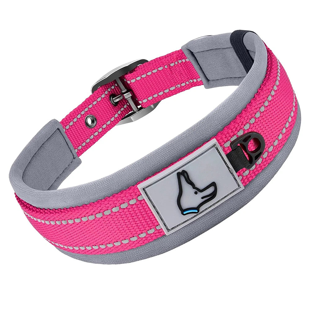 Premium Padded Reflective Dog Collar Adjustable Nylon by PawHaven